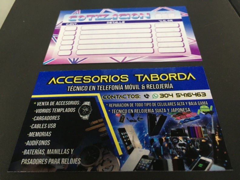 Tarjetas de Presentacion Plastificadas – Accesorios Taborda